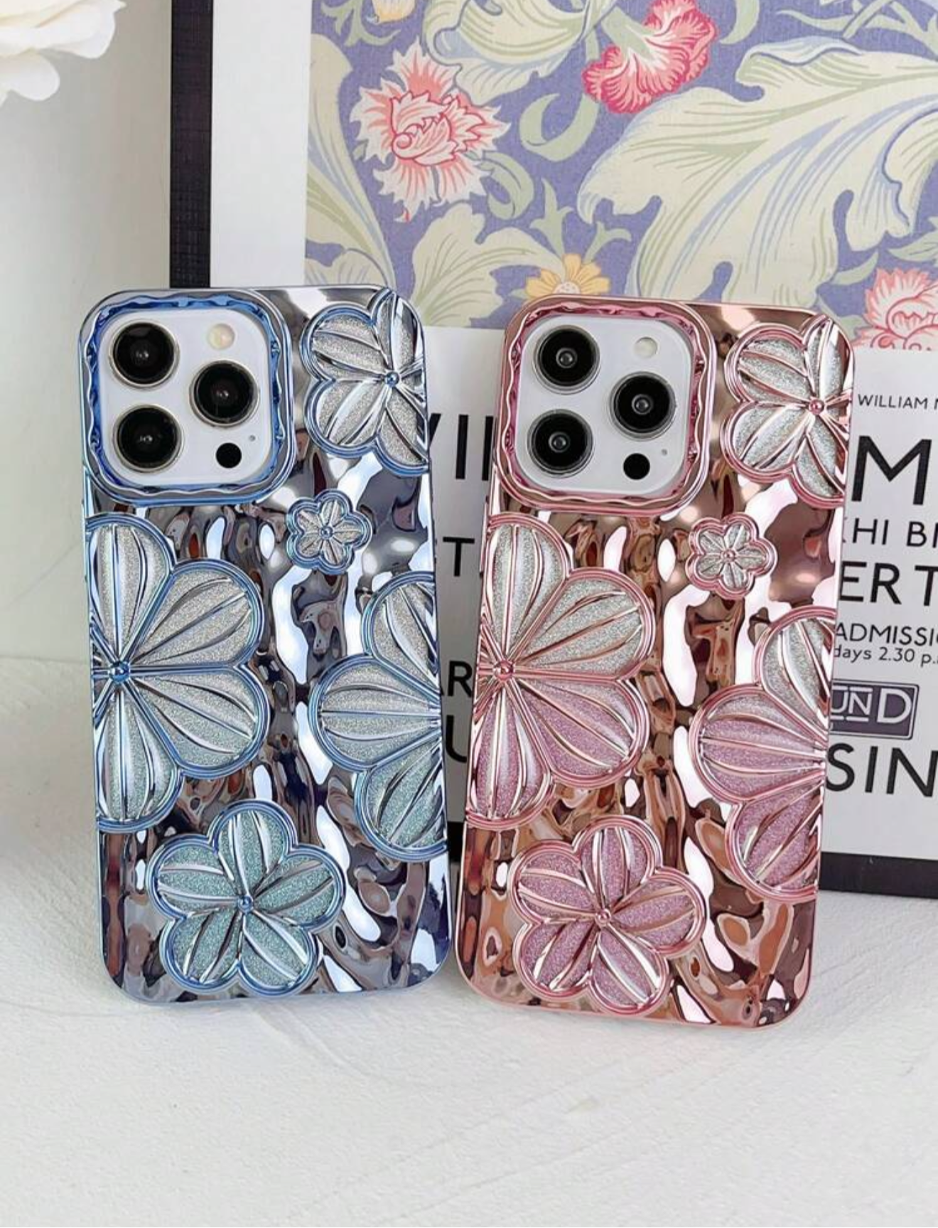 Coque à Paillettes – Design Floral Peint à l’Huile