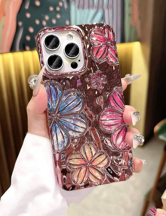 Coque à Paillettes – Design Floral Peint à l’Huile