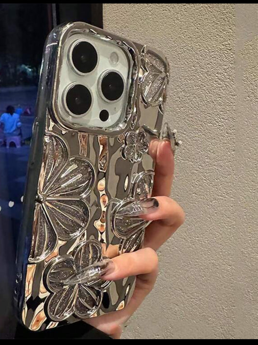 Coque à Paillettes – Design Floral Peint à l’Huile