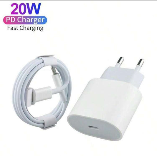 Chargeur Rapide iPhone 20W – Prise EU + Câble USB-C vers Lightning